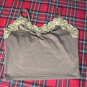 Women's Unbranded Brown Camisole with Beige Lace Trim S